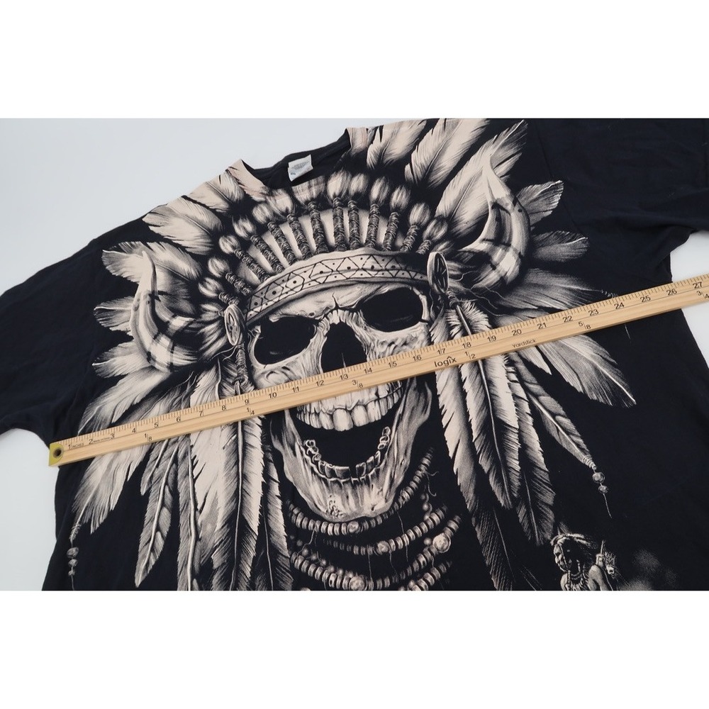 Jerzees Skull Native American T-Shirt Mens 2XL Black All Over Graphic Tee XXL - Picture 7 of 10